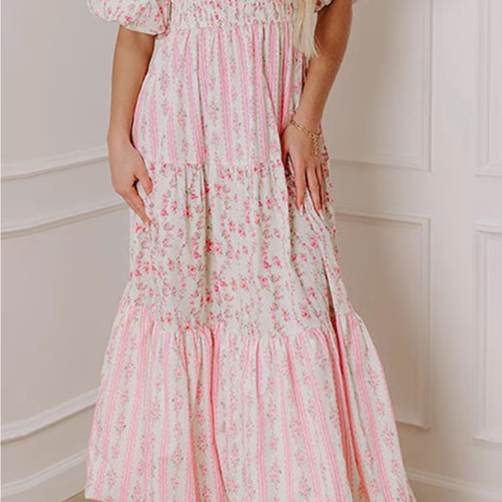 Floral Pink and White Maxi Dress